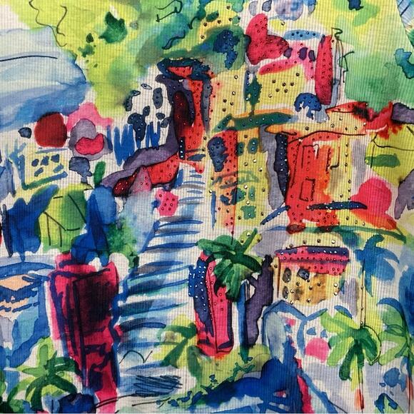 CJ Banks Wearable Art Top Size L Multicolor Artsy Festive Casual Travel Pullover - Picture 3 of 9